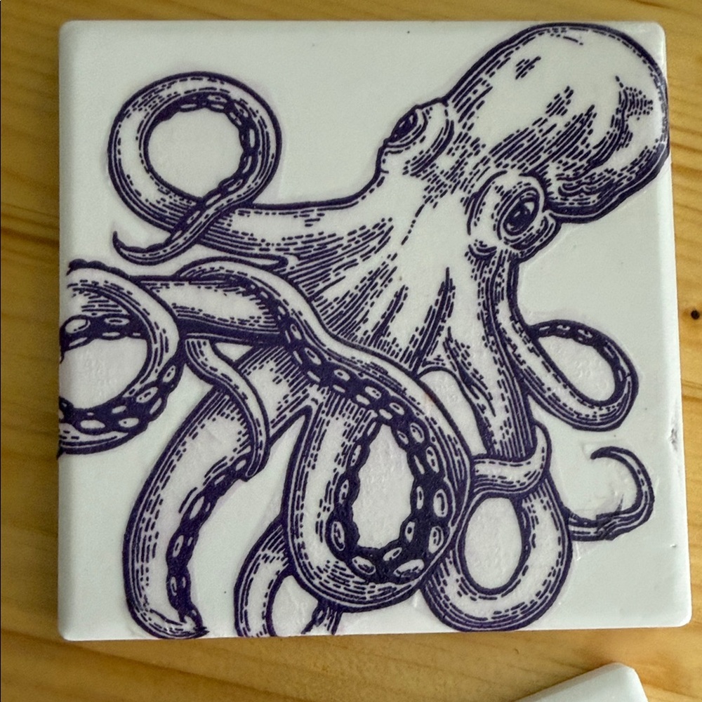 Nautical Octopus Ceramic Tile -  4 Deep Purple on White - Picture 3 of 8